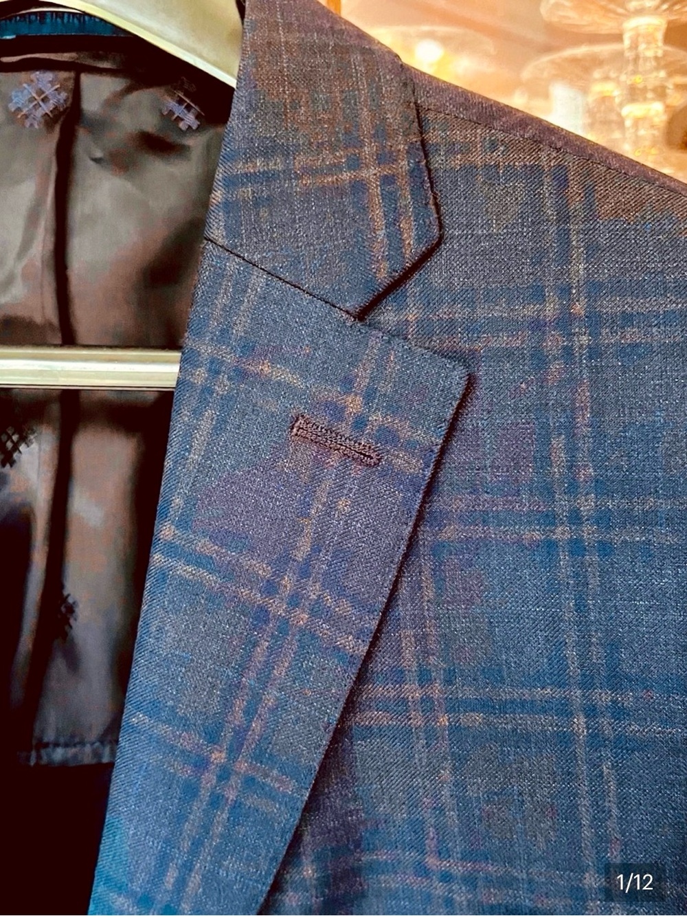 100% Wool , Ryan Seacrest Distinction Men's Navy Plaid Sport Coat